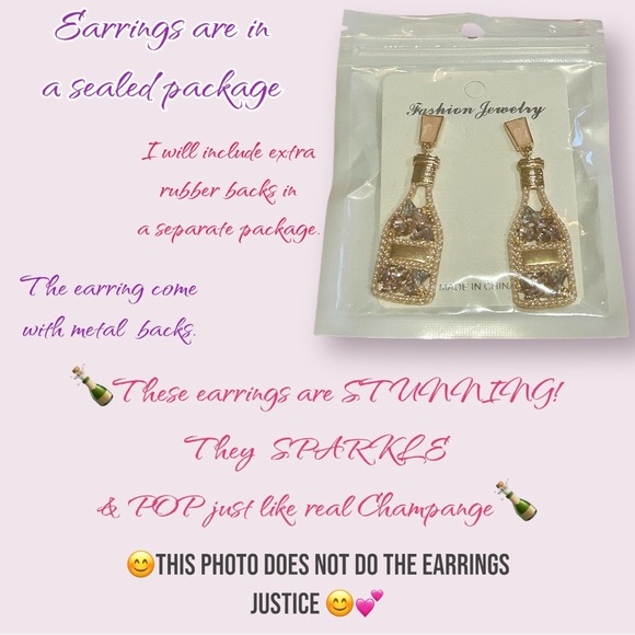 CHAMPANGE BOTTLE HANGING EARRINGS! PAVE CRYSTAL & BEADS MAKE THESE EARRI… - Picture 8 of 16